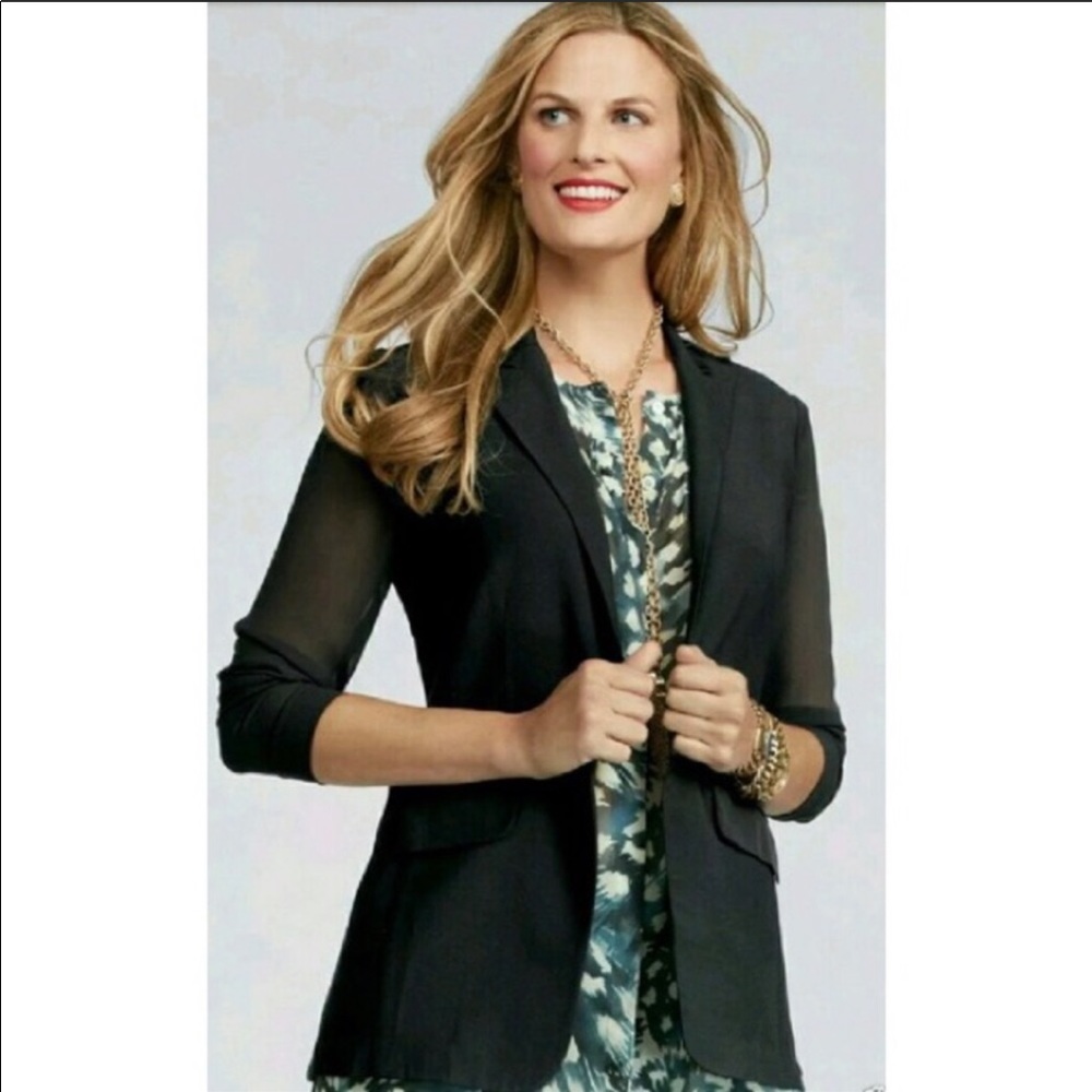 Cabi blazer, black with sheer sleeves
